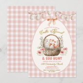 Peach Gingham Floral Easter Brunch and Egg Hunt Einladung (Vorne/Hinten)