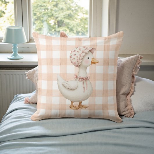Peach Gingham Goose Watercolor Kissen