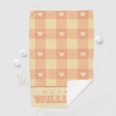 Peach Gingham Herzmuster, Niedlich Kawaii Checkere Golfhandtuch (Insitu)