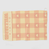 Peach Gingham Herzmuster, Niedlich Kawaii Checkere Golfhandtuch (Horizontal)