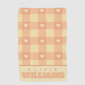 Peach Gingham Herzmuster, Niedlich Kawaii Checkere Golfhandtuch (Vorderseite)