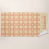 Peach Gingham Herzmuster, Niedlich Kawaii Checkere Strandtuch (Vorderseite)