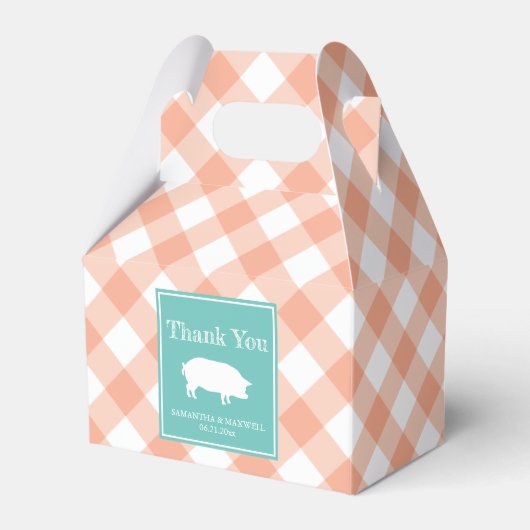Peach Gingham Pig Roast Favor Box Geschenkschachtel (Vorderseite)