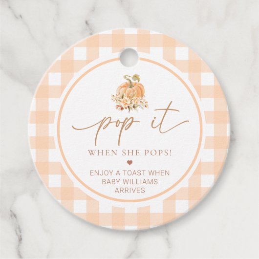 Peach Gingham Pumpkin Pop It, wenn sie Pop Geschenkanhänger (Vorderseite)