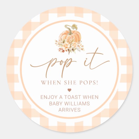 Peach Gingham Pumpkin Pop It, wenn sie Pop Runder Aufkleber (Vorderseite)