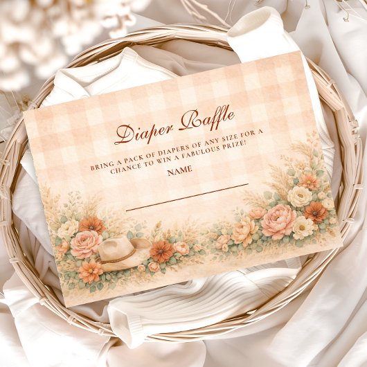 Peach Gingham Western Floral Diapper Raffle Begleitkarte