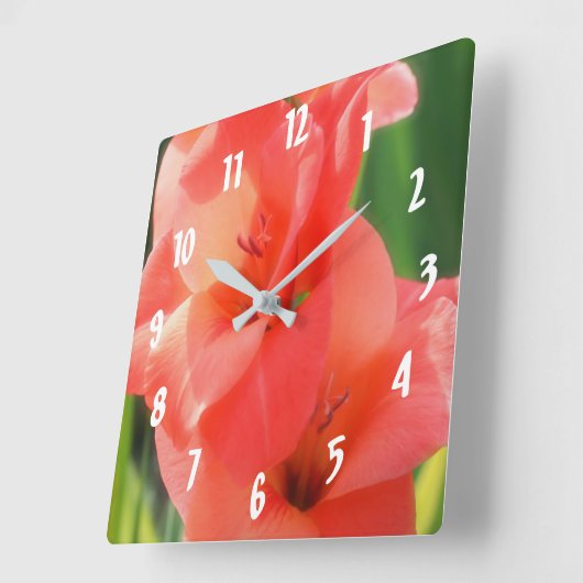 Peach Gladiolas Blume Up Nah Quadratische Wanduhr (Winkel)