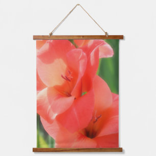 Peach Gladiolus Blume Nah Wandteppich Mit Holzrahmen