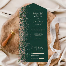 Peach Glitter Emerald Green Wedding All In One Einladung