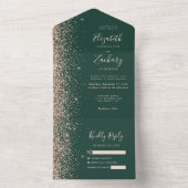Peach Glitter Emerald Green Wedding All In One Einladung (Innen Boden)