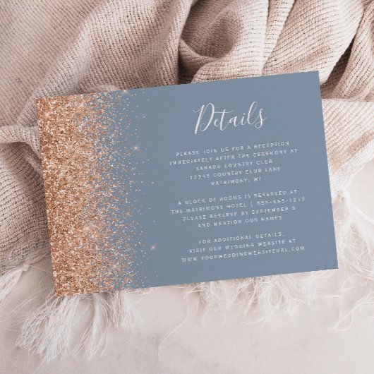 Peach Glitzer Dusty Blue Wedding Details Begleitkarte