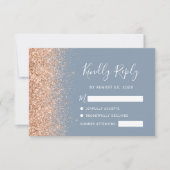 Peach Glitzer Dusty Blue Wedding RSVP Karte (Vorderseite)