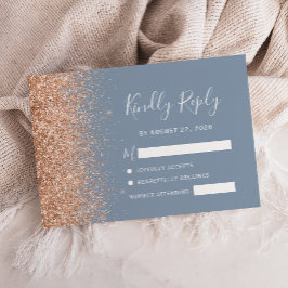 Peach Glitzer Dusty Blue Wedding RSVP Karte