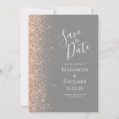 Peach Glitzer Edge Grau Save the Date Ankündigung (Vorderseite)