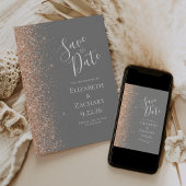Peach Glitzer Edge Grau Save the Date Ankündigung