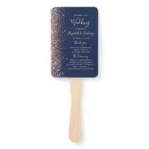 Peach Glitzer Edge Navy Blue Wedding Program