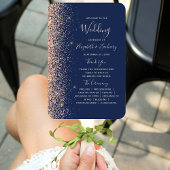 Peach Glitzer Edge Navy Blue Wedding Program Fächer