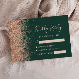 Peach Glitzer Emerald Green Wedding RSVP Karte