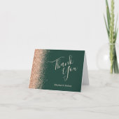 Peach Glitzer Emerald Green Wedding Vielen Dank Karte (Vorderseite)