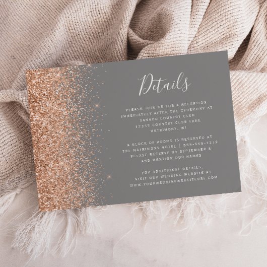 Peach Glitzer Gray Wedding Details Begleitkarte