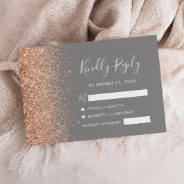Peach Glitzer Gray Wedding RSVP Karte