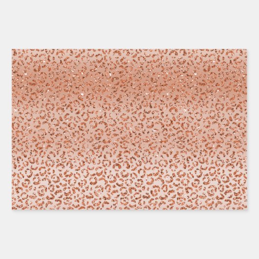Peach Glitzer Leopard Animal Geschenkpapier Set (Vorderseite)