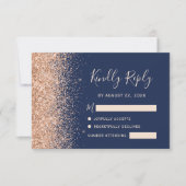 Peach Glitzer Navy Blue Wedding RSVP Karte (Vorderseite)