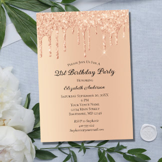 Peach Glitzer Tropfens Trendy Glam 21. Geburtstag  Einladung