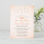 Peach Glitzern & Crown Fairytale Wedding Einladung (Stehend Vorderseite)