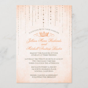 Peach Glitzern & Crown Fairytale Wedding Einladung