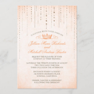 Peach Glitzern & Crown Fairytale Wedding Einladung
