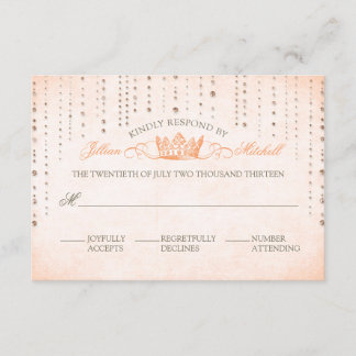 Peach Glitzern & Crown Mairtale Wedding RSVP Card Karte