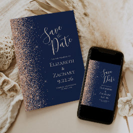 Peach Glitzern Edge Navy Blue Save the Date Ankündigung