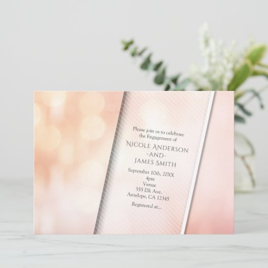 Peach Glow Elegante Bokeh Lights Engagement Party Einladung (Stehend Vorderseite)