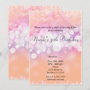 Peach Glow Sparkle Lights Glam Geburtstagsparty Einladung