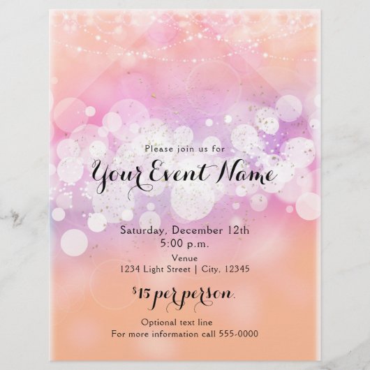 Peach Glow Sparkle Lights Glam Party Event Flyer (Vorne)