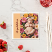 Peach Glückwünsche neue Baby-Foto-Party-Papier Serviette (Beispiel)