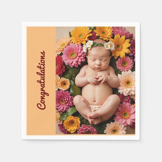 Peach Glückwünsche neue Baby-Foto-Party-Papier Serviette (Vorderseite)