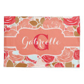 Peach & Gold Aquarellfarben Rose Blumenmonogramm Kissenbezug (Rückseite-Links)