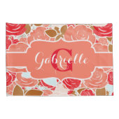 Peach & Gold Aquarellfarben Rose Blumenmonogramm Kissenbezug (Rückseite-Rechts)