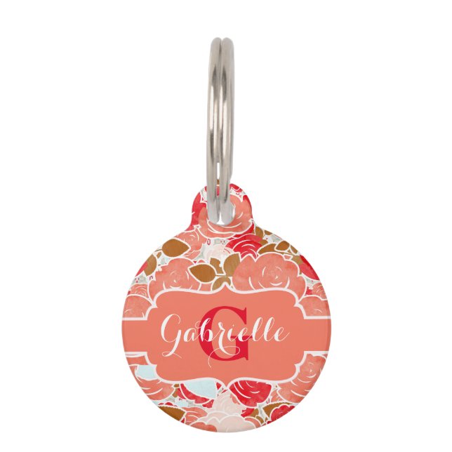 Peach & Gold Aquarellfarben Rose Blumenmonogramm Tiermarke (Vorderseite)