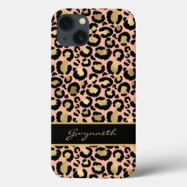 Peach Gold Black Leopard Print mit Ihrem Namen Case-Mate iPhone Hülle