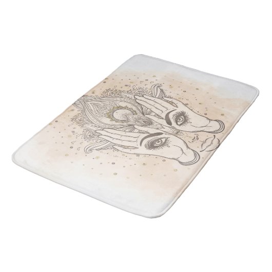 Peach & Gold Boho Lotus Blume Schönheit Badematte (Schrägansicht)