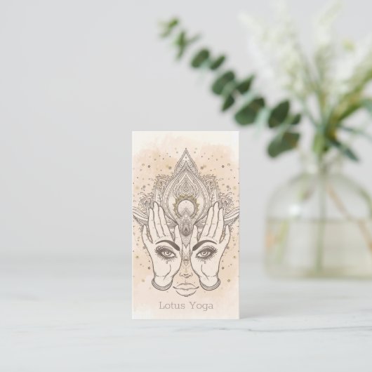 Peach & Gold Boho Lotus Blume Schönheit Visitenkarte (Stehend Vorderseite)