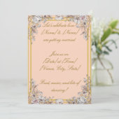 Peach & Gold Botanical Wedding Invitation | Elegan Einladung (Stehend Vorderseite)