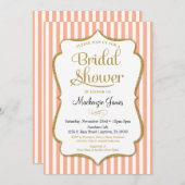 Peach Gold Bridal Dusche Einladung Eleganter Strei (Vorne/Hinten)