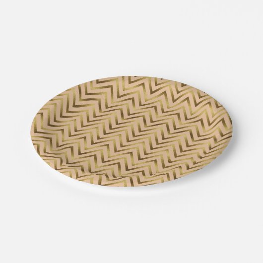 Peach & Gold Chevron Stripes Pappteller (Schrägansicht)