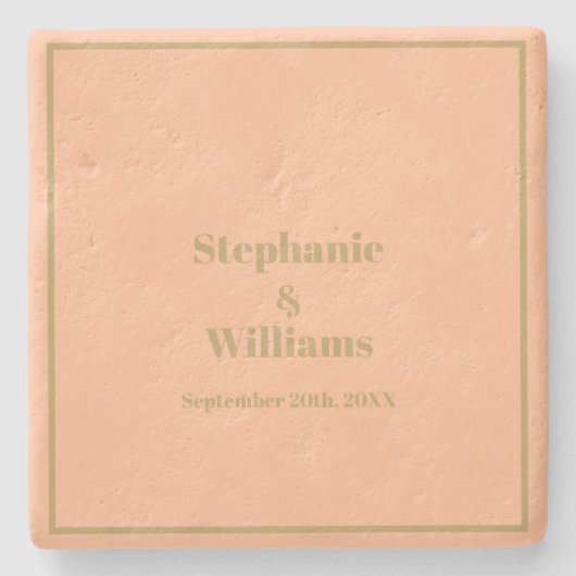 Peach Gold Elegante Einfache Bezeichnung Hochzeits Steinuntersetzer (Vorderseite)
