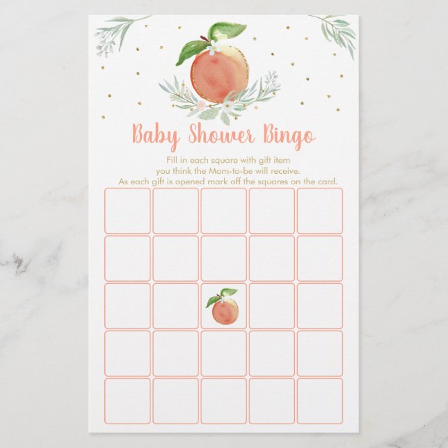 Peach Gold Floral Baby Dusche Bingo Spiel (Vorderseite)
