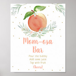 Peach Gold Floral Baby Dusche Mimosa Bar Sign Poster